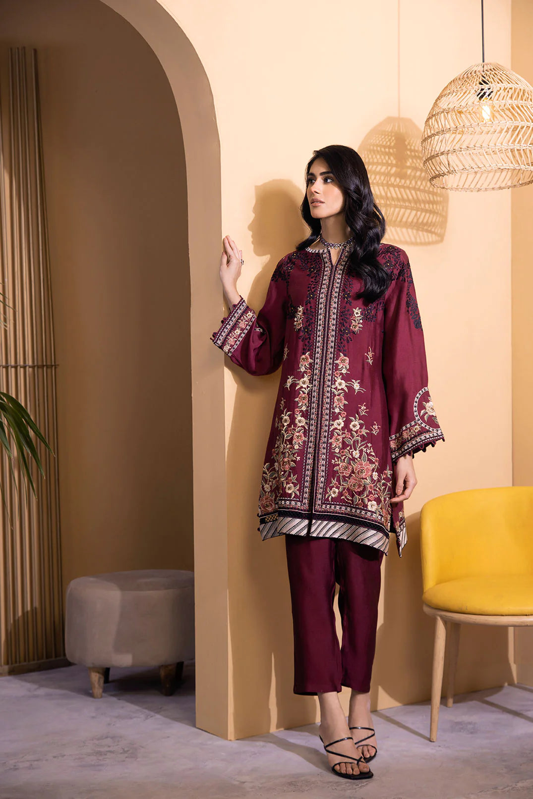 DHANAK MOMMY & ME | DA-2115 PLUM 2PCS EMBROIDERED KURTA WITH TROUSER