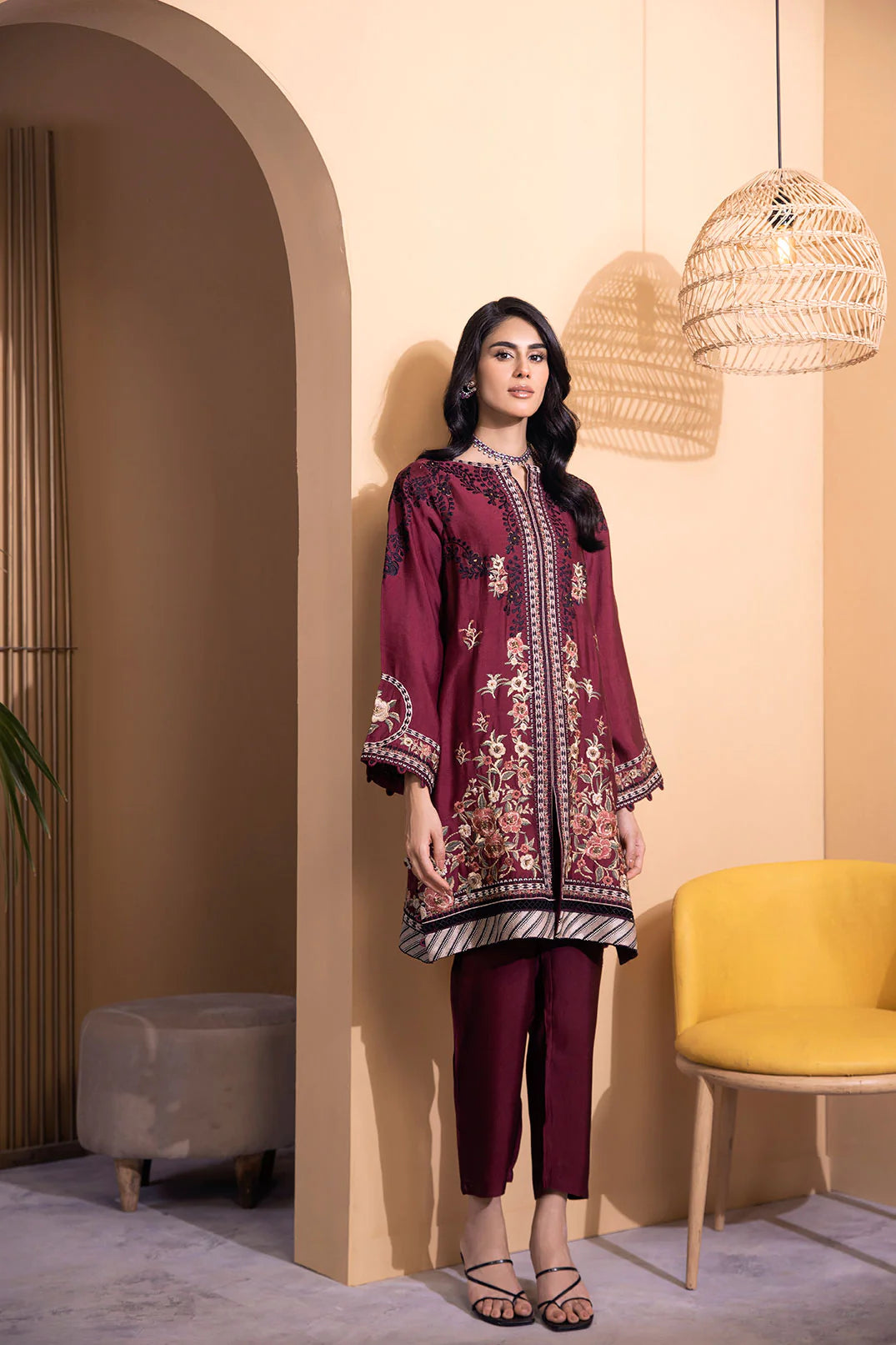 DHANAK MOMMY & ME | DA-2115 PLUM 2PCS EMBROIDERED KURTA WITH TROUSER