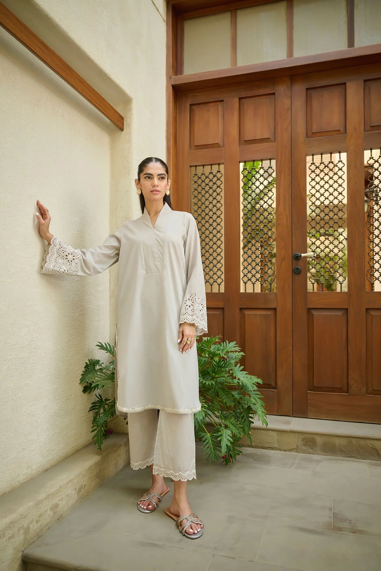 DHANAK SOLIDS | DC-2168 GREY 2PCS EMBROIDERED KURTA WITH TROUSER