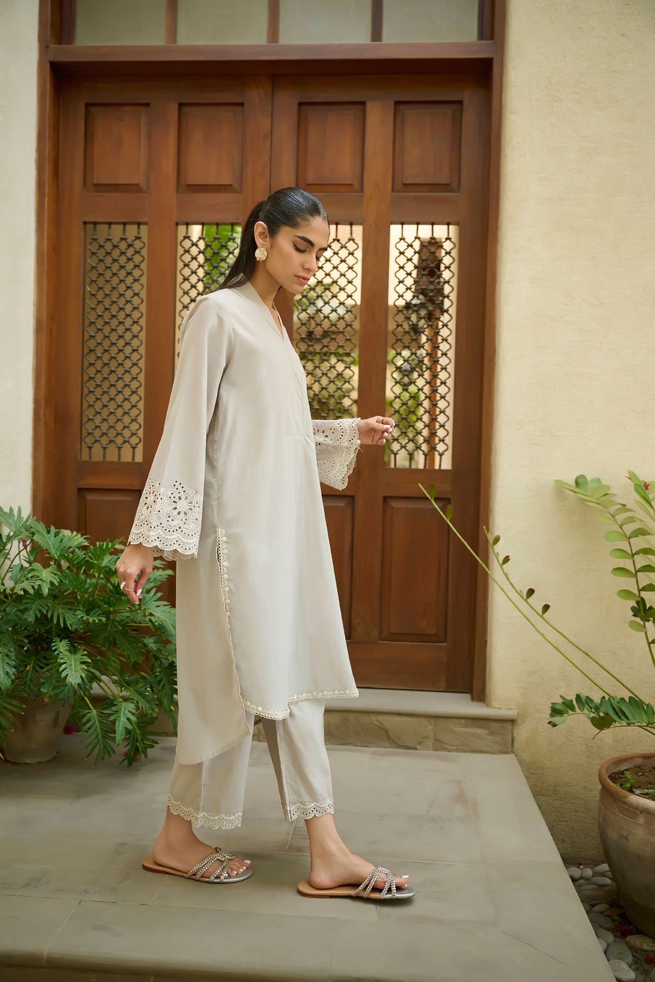 DHANAK SOLIDS | DC-2168 GREY 2PCS EMBROIDERED KURTA WITH TROUSER