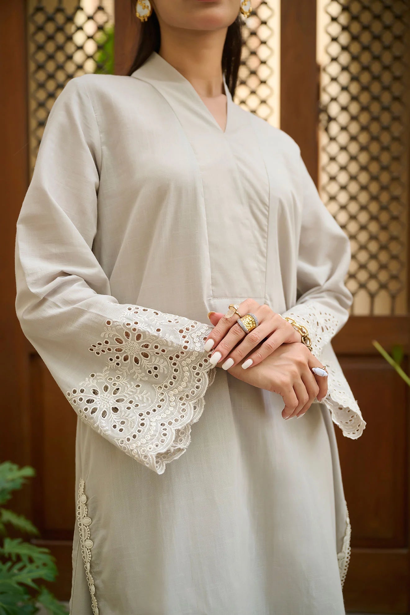 DHANAK SOLIDS | DC-2168 GREY 2PCS EMBROIDERED KURTA WITH TROUSER