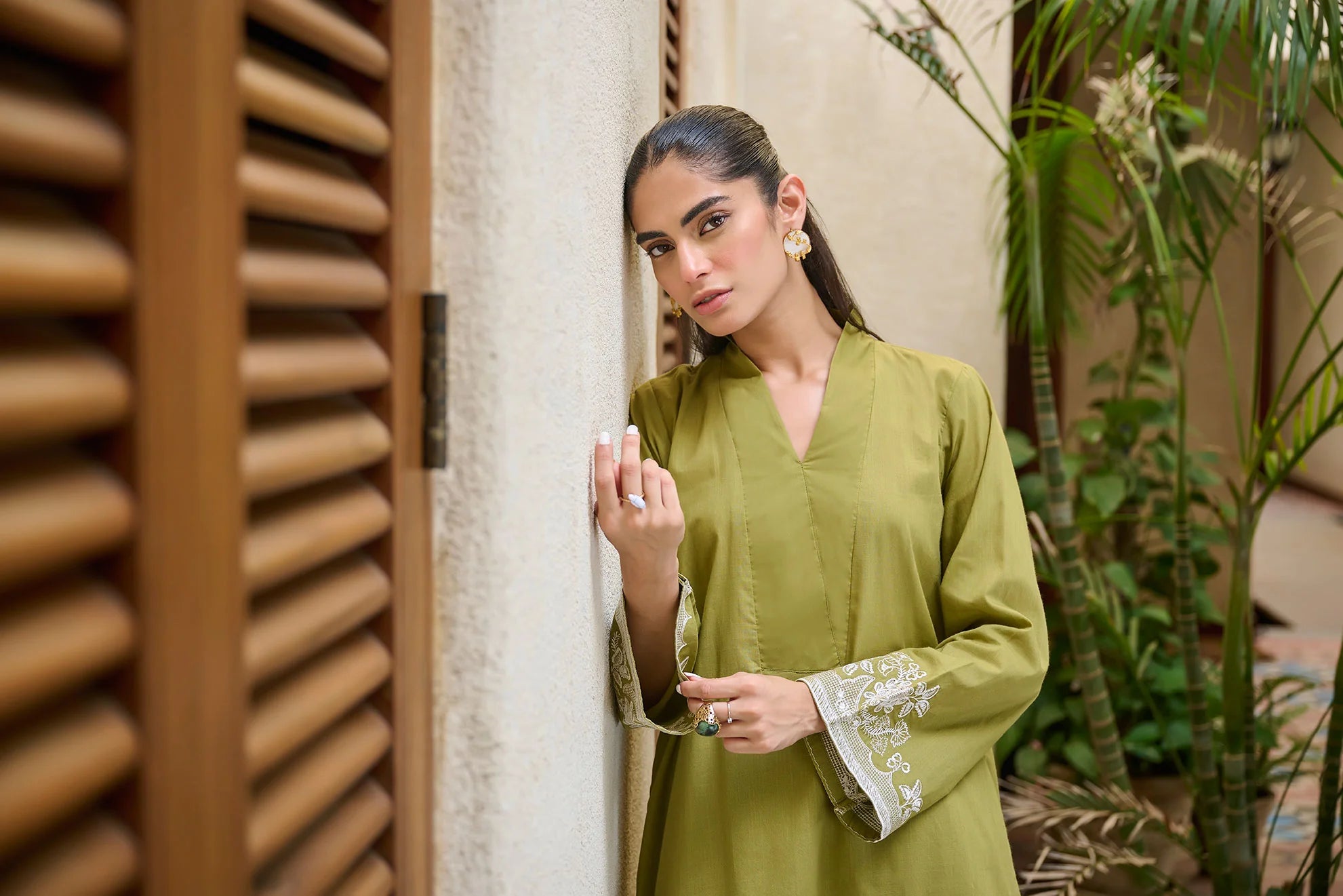 DHANAK SOLIDS | DC-2169 C-GREEN 2PCS EMBROIDERED KURTA WITH TROUSER