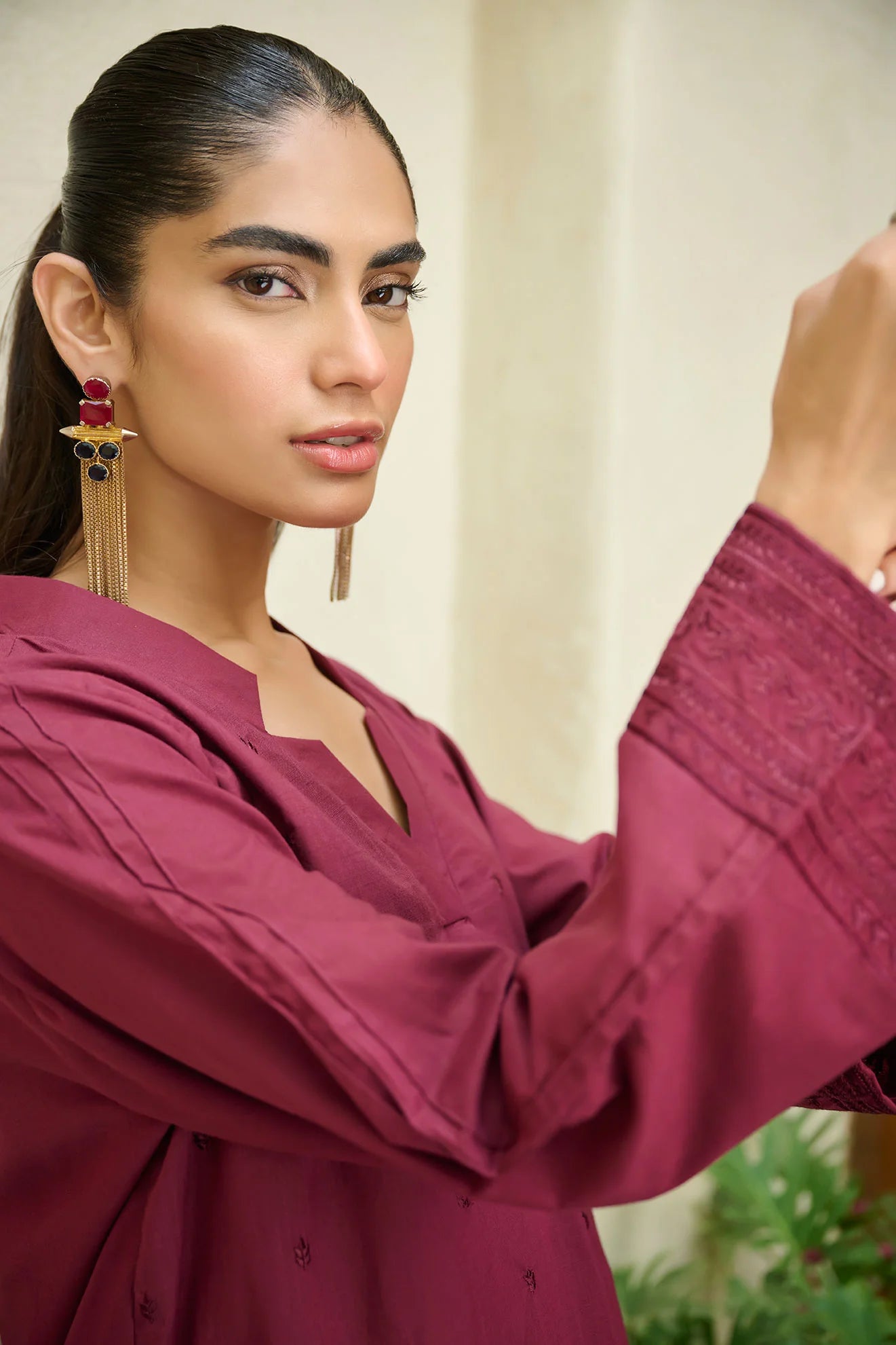 DHANAK SOLIDS | DC-2170 MAROON 2PCS EMBROIDERED KURTA WITH TROUSER