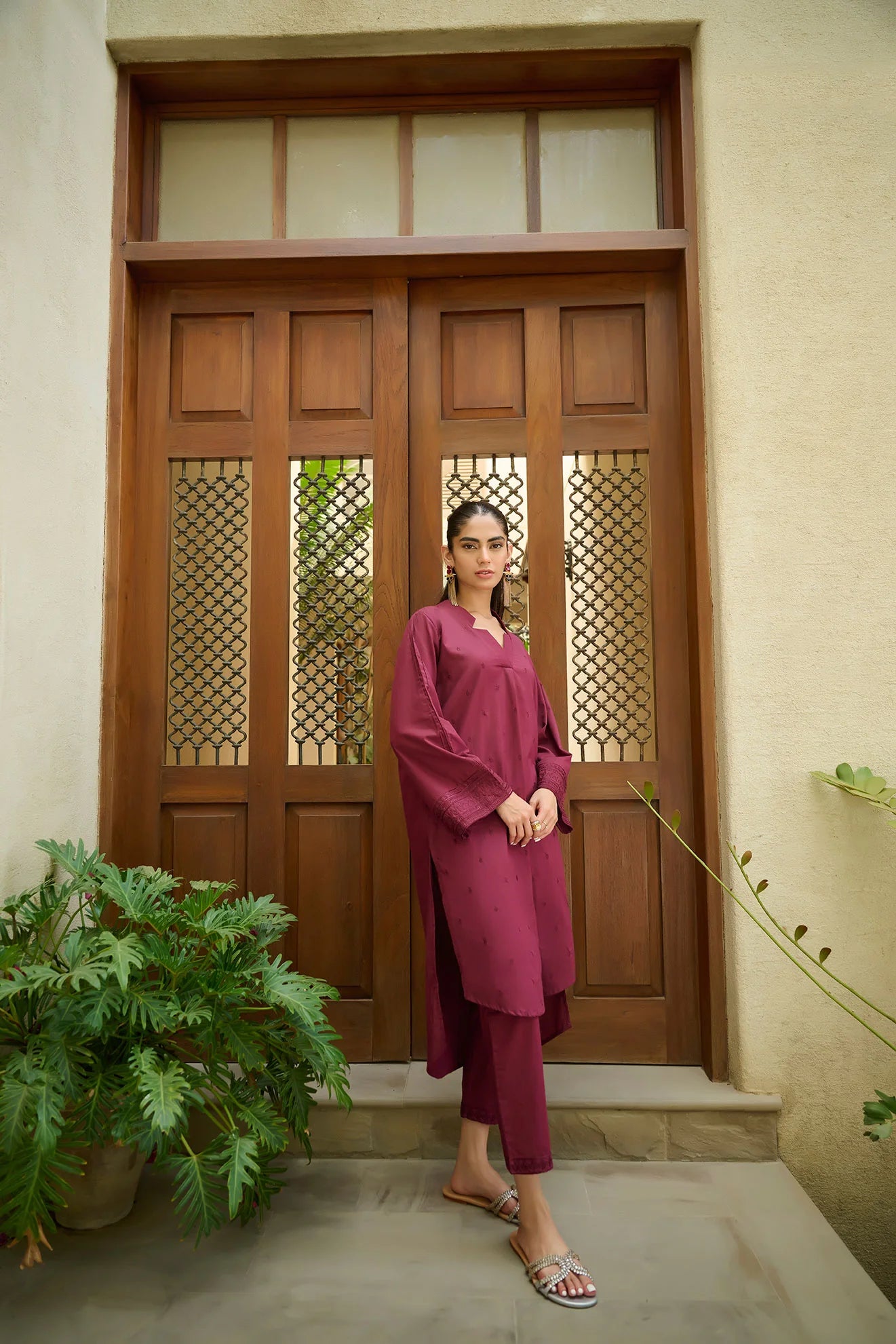 DHANAK SOLIDS | DC-2170 MAROON 2PCS EMBROIDERED KURTA WITH TROUSER