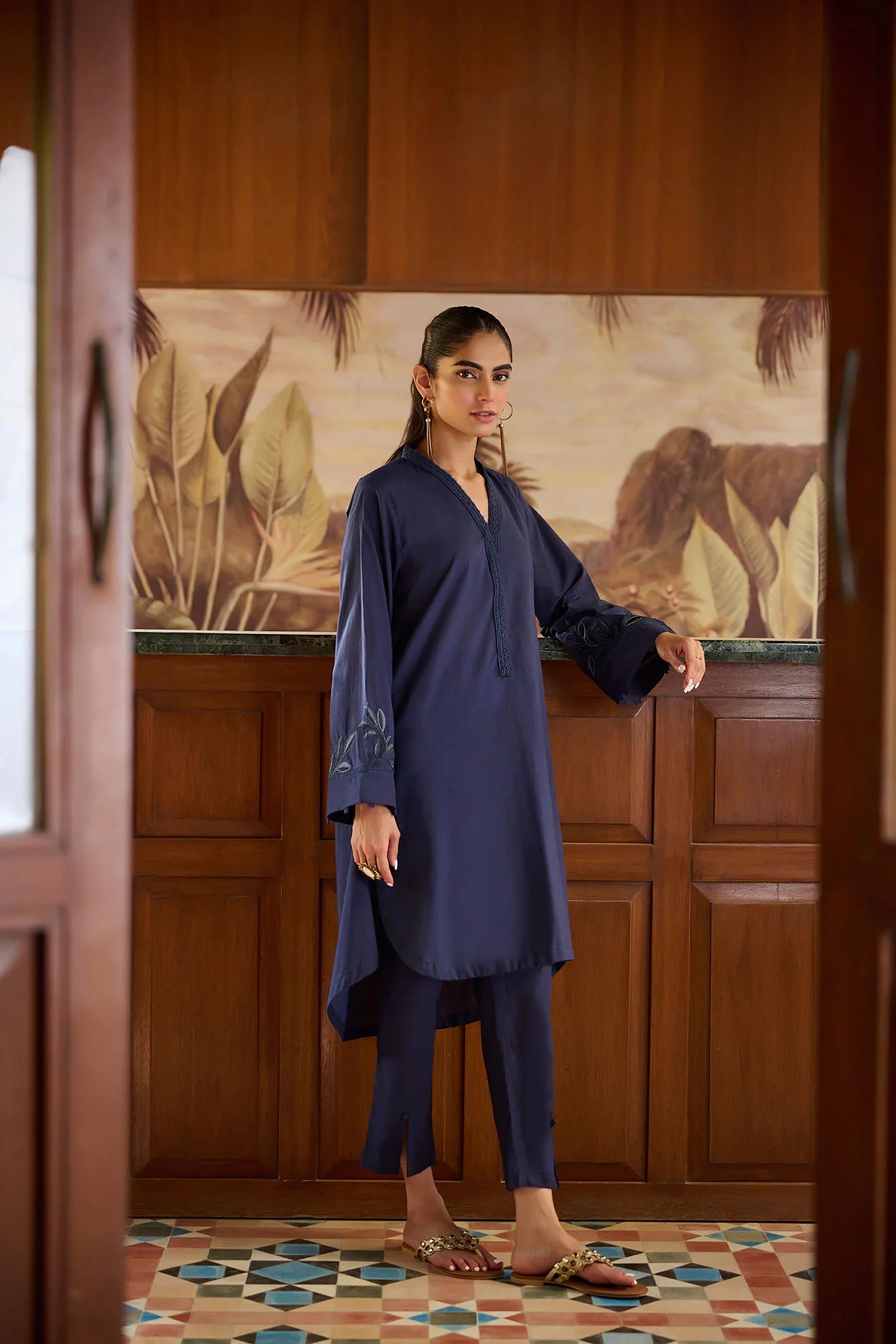 DHANAK SOLIDS | DC-2172 NAVY BLUE 2PCS EMBROIDERED KURTA WITH TROUSER