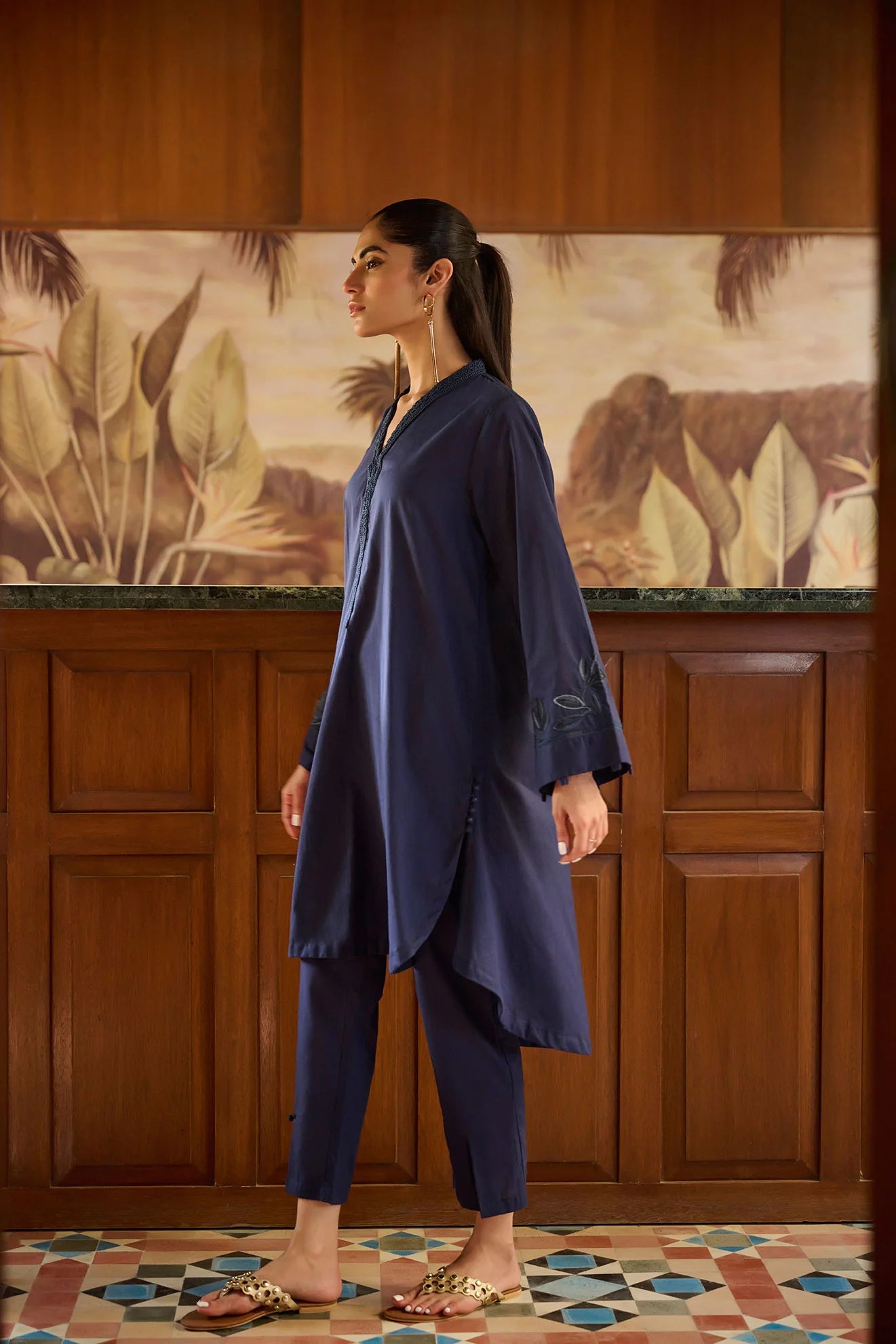 DHANAK SOLIDS | DC-2172 NAVY BLUE 2PCS EMBROIDERED KURTA WITH TROUSER