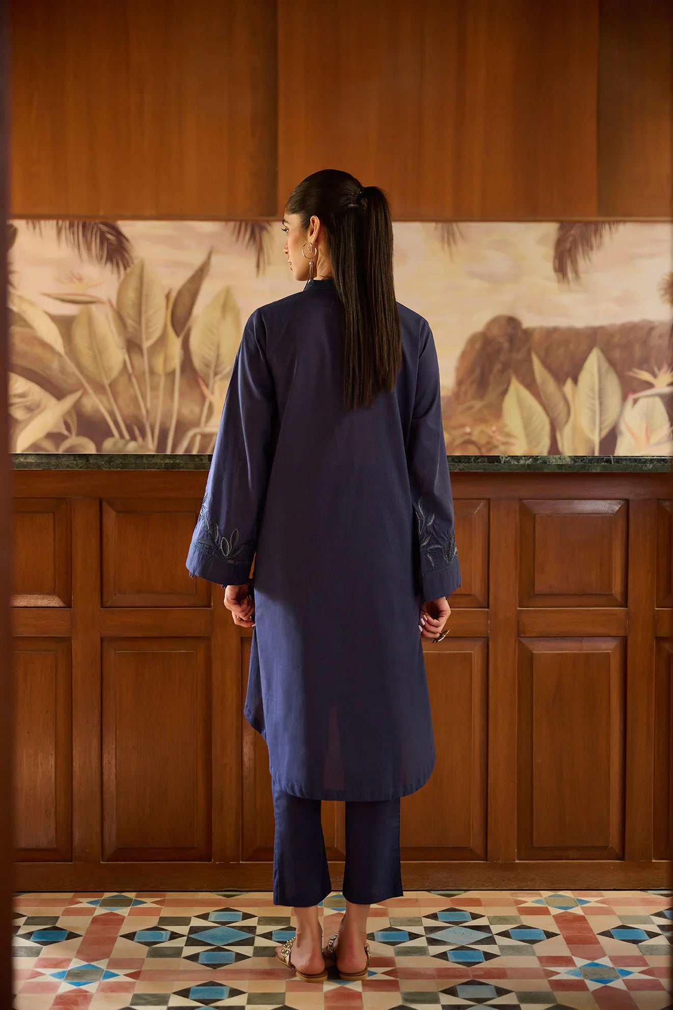 DHANAK SOLIDS | DC-2172 NAVY BLUE 2PCS EMBROIDERED KURTA WITH TROUSER