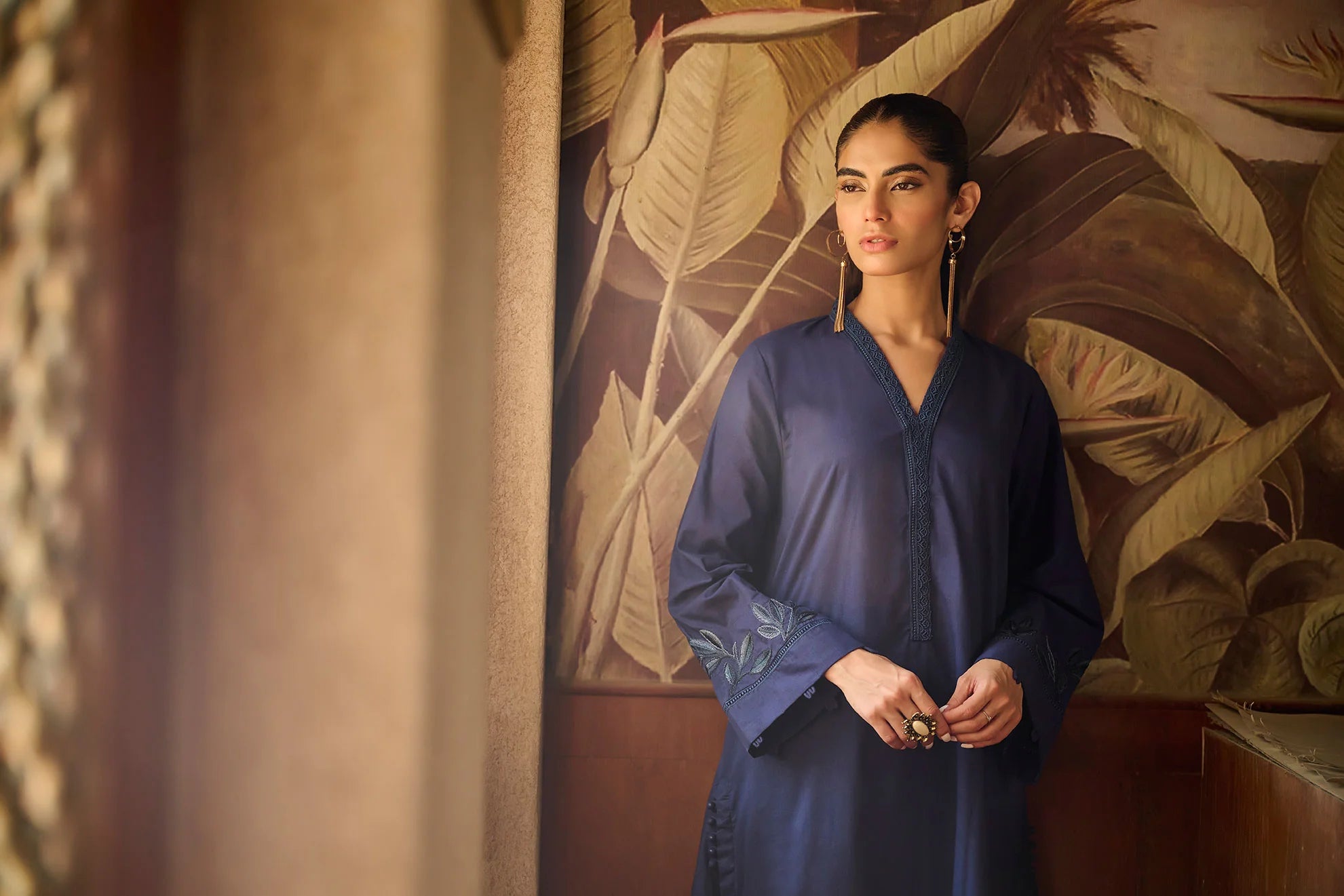 DHANAK SOLIDS | DC-2172 NAVY BLUE 2PCS EMBROIDERED KURTA WITH TROUSER