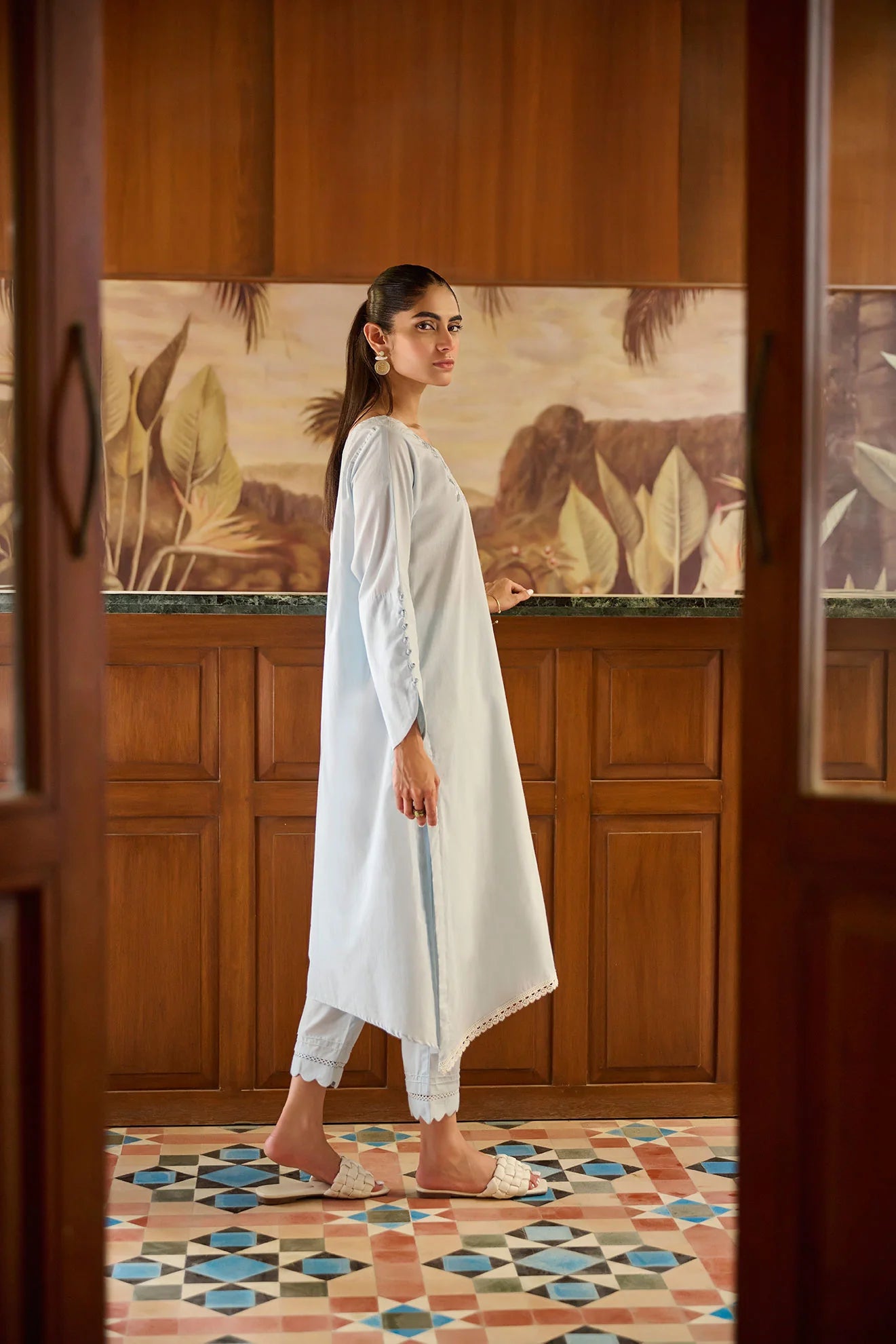 DHANAK SOLIDS | DC-2173 SKY BLUE 2PCS EMBROIDERED KURTA WITH TROUSER