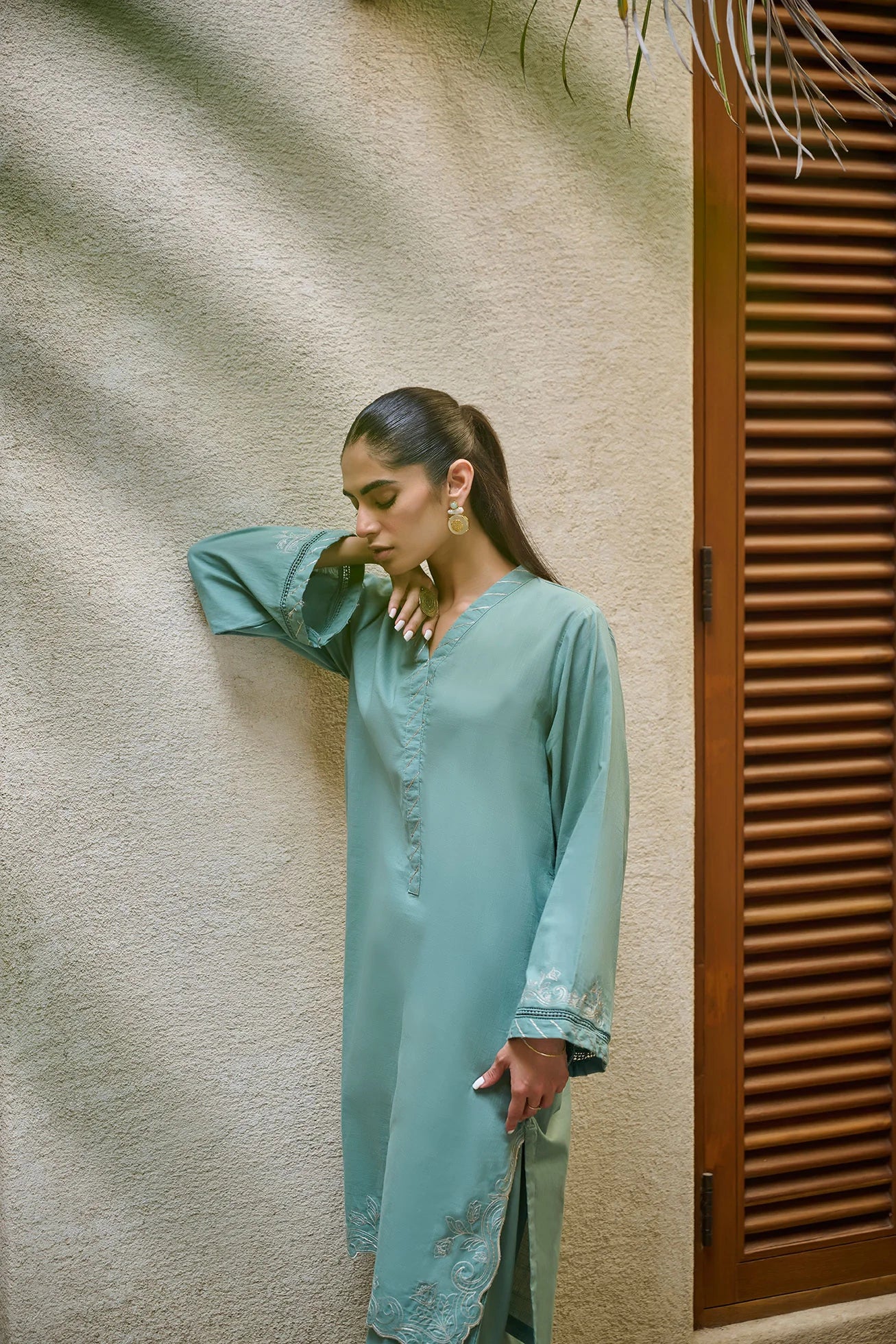 DHANAK SOLIDS | DC-2174 L-GREEN 2PCS EMBROIDERED KURTA WITH TROUSER