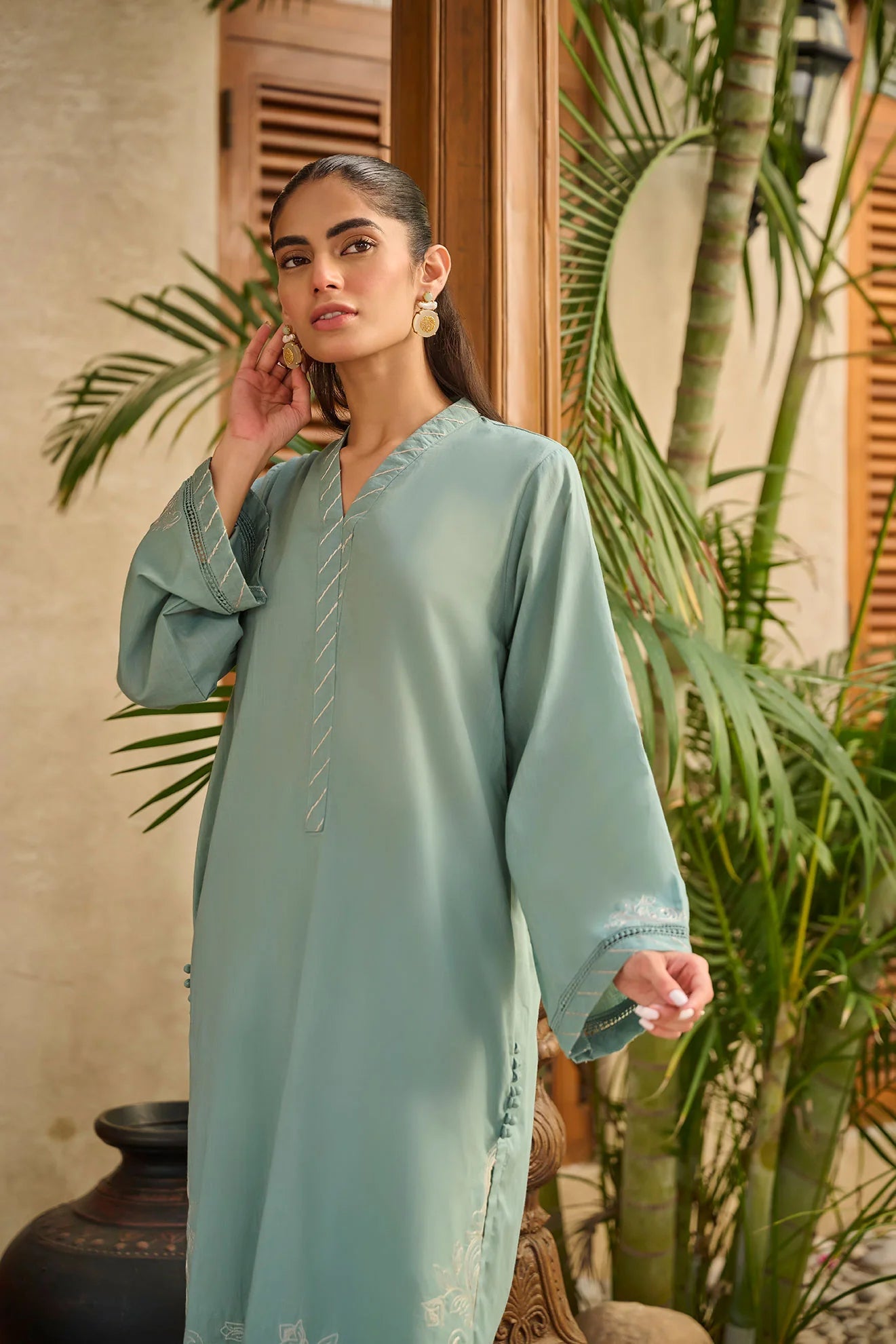 DHANAK SOLIDS | DC-2174 L-GREEN 2PCS EMBROIDERED KURTA WITH TROUSER