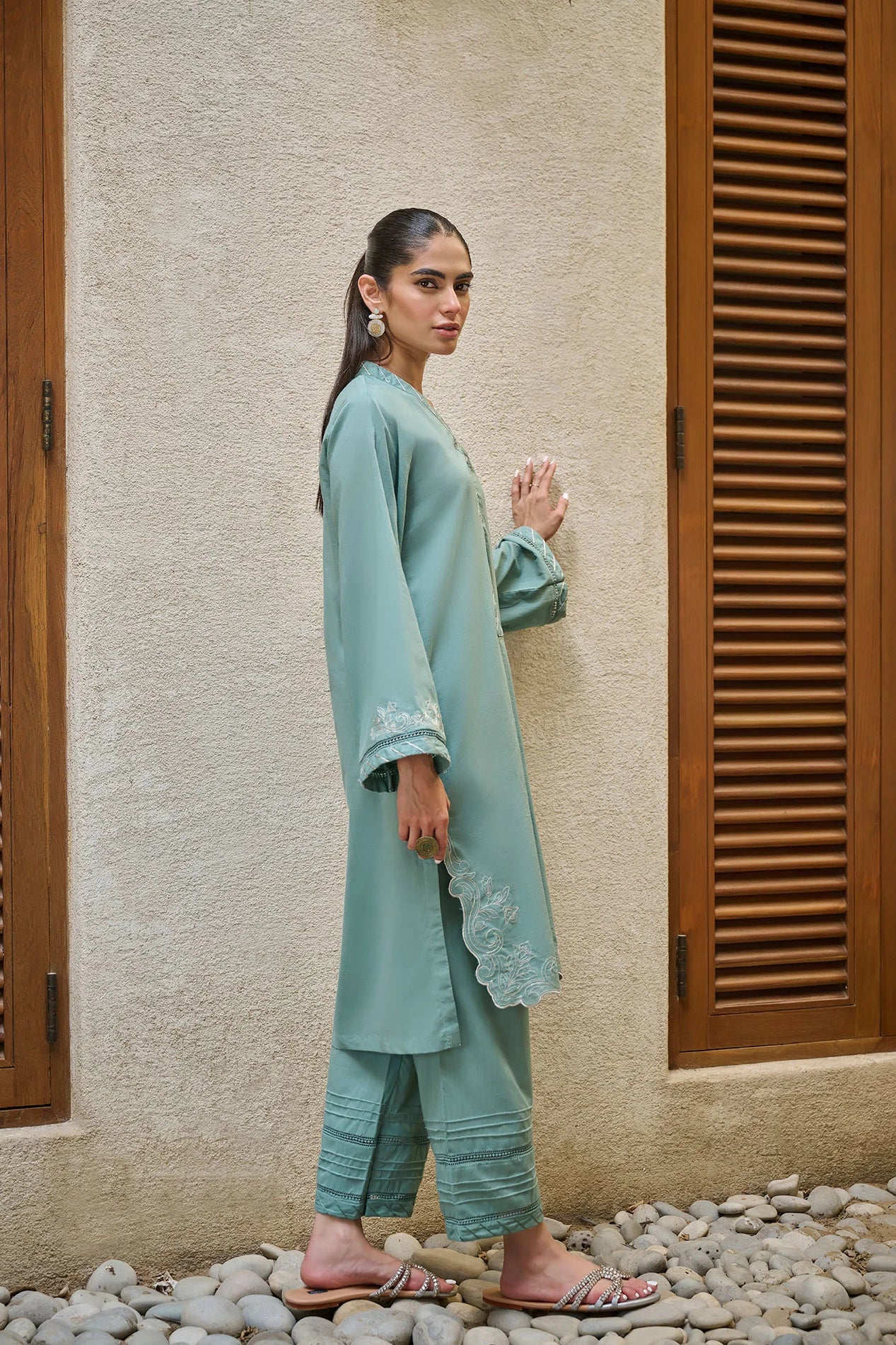DHANAK SOLIDS | DC-2174 L-GREEN 2PCS EMBROIDERED KURTA WITH TROUSER