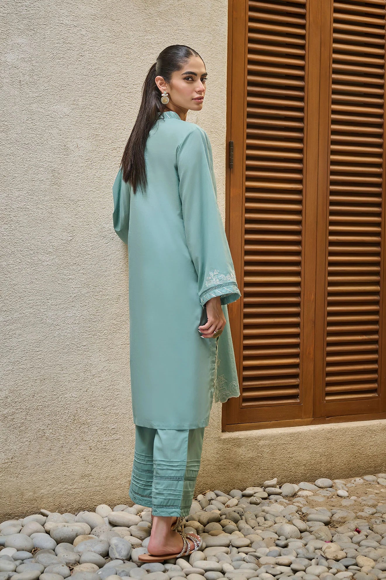 DHANAK SOLIDS | DC-2174 L-GREEN 2PCS EMBROIDERED KURTA WITH TROUSER