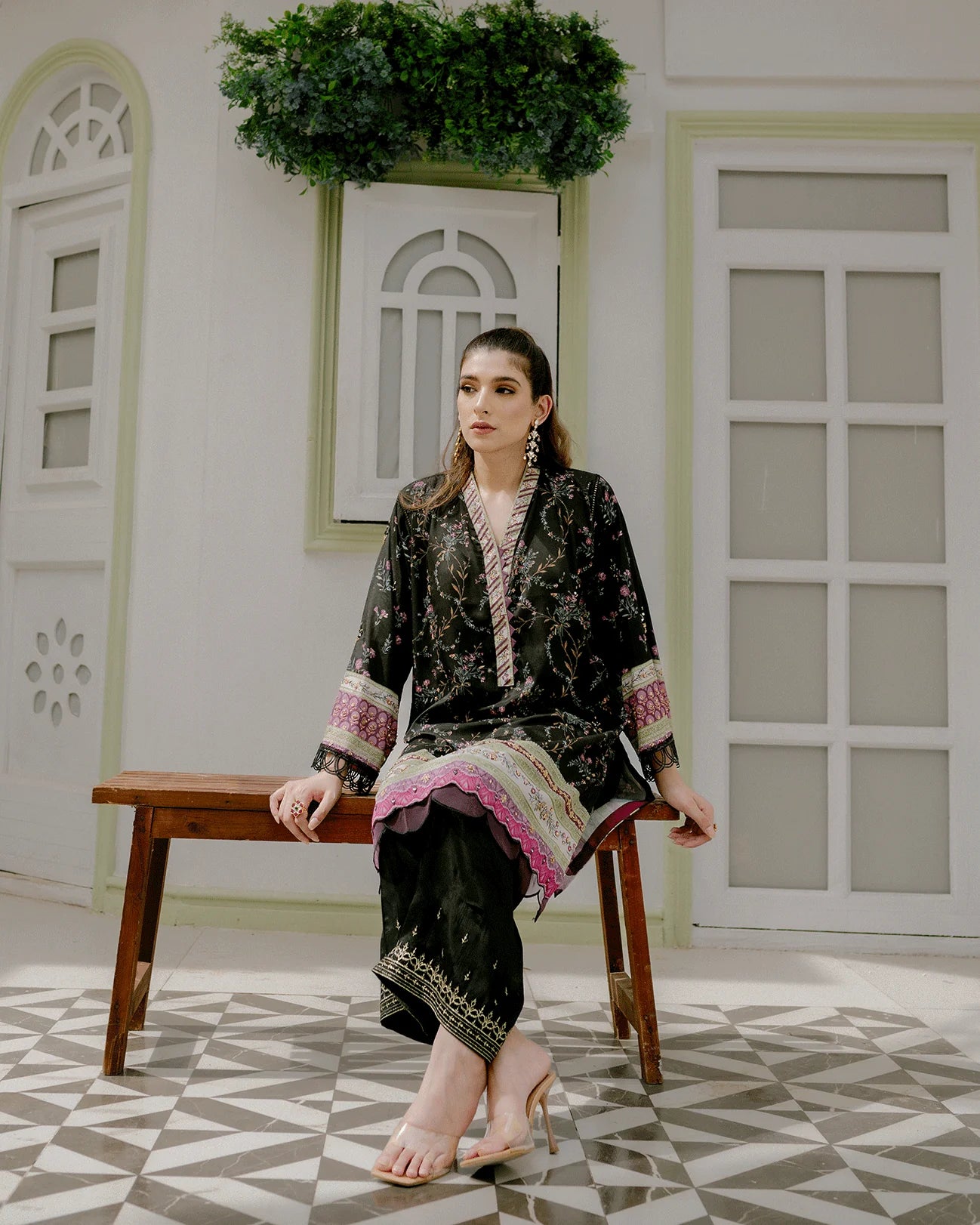 DC-2240 BLACK 2PCS HAND EMBELLISHED SHIRT WITH TROUSER