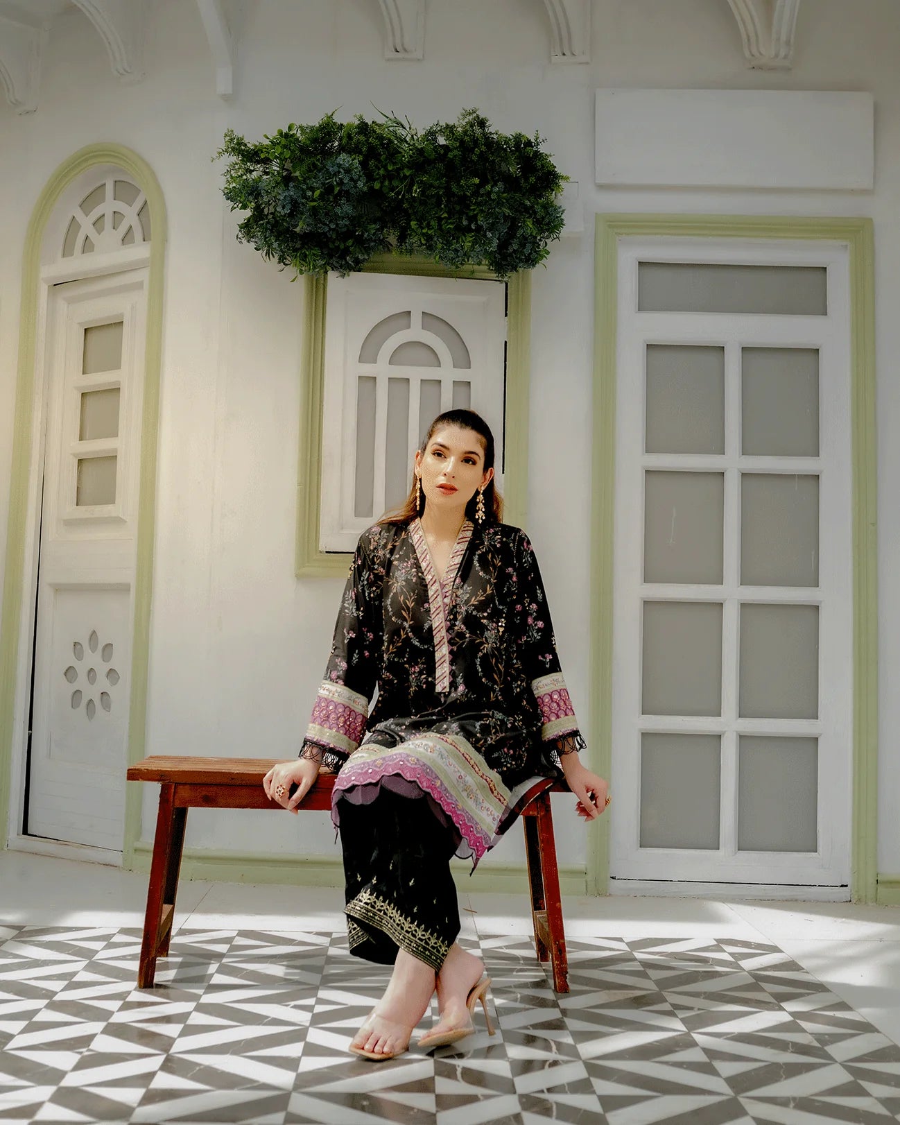 DC-2240 BLACK 2PCS HAND EMBELLISHED SHIRT WITH TROUSER