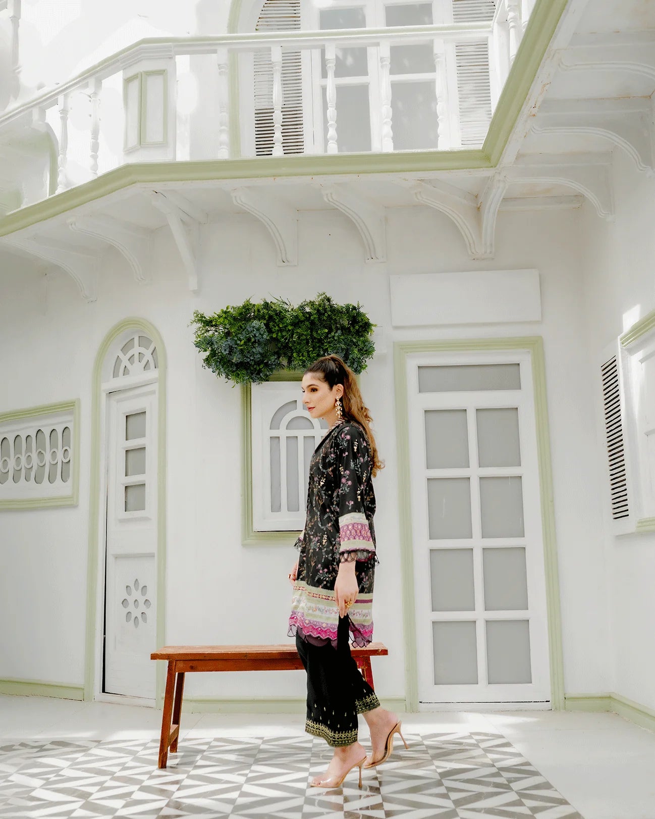 DC-2240 BLACK 2PCS HAND EMBELLISHED SHIRT WITH TROUSER