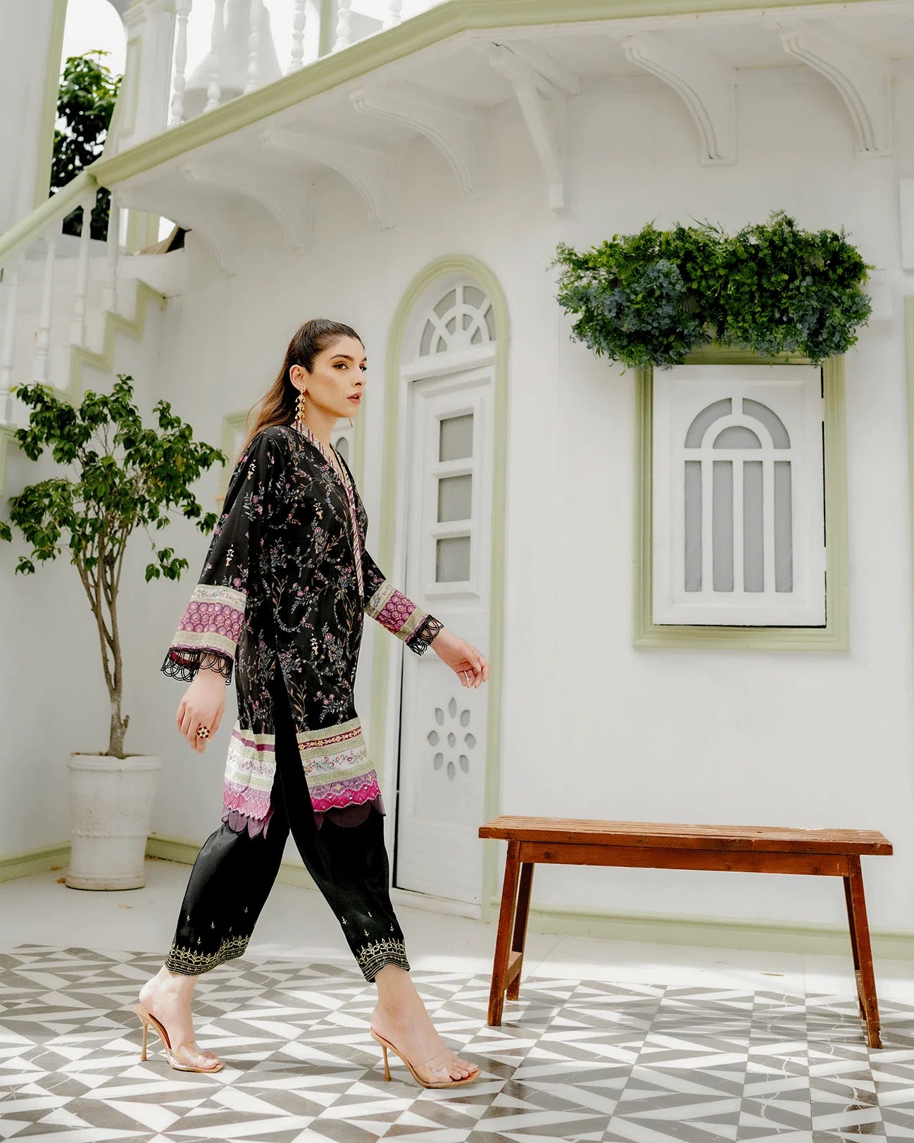 DC-2240 BLACK 2PCS HAND EMBELLISHED SHIRT WITH TROUSER