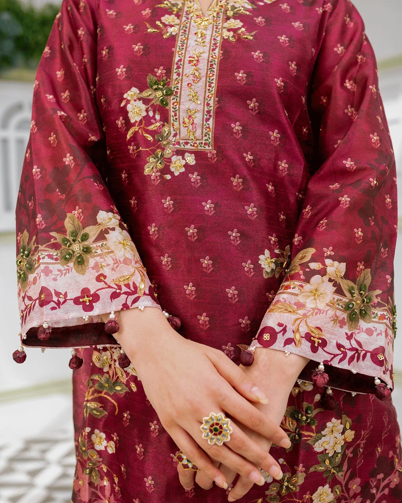 DC-2241 MAROON 2PCS HAND EMBELLISHED SHIRT WITH TROUSER