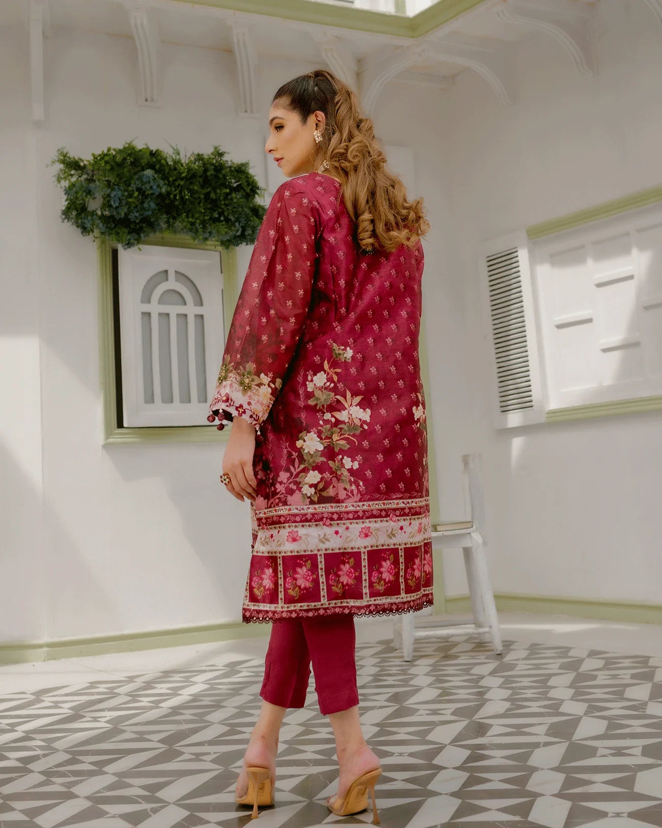 DC-2241 MAROON 2PCS HAND EMBELLISHED SHIRT WITH TROUSER