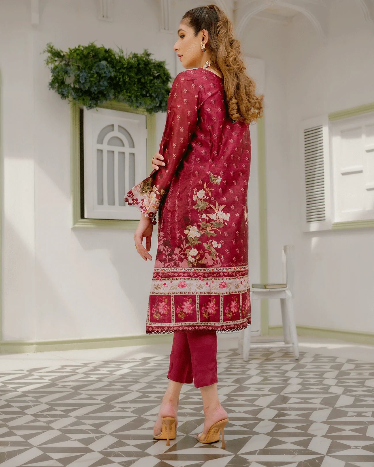 DC-2241 MAROON 2PCS HAND EMBELLISHED SHIRT WITH TROUSER