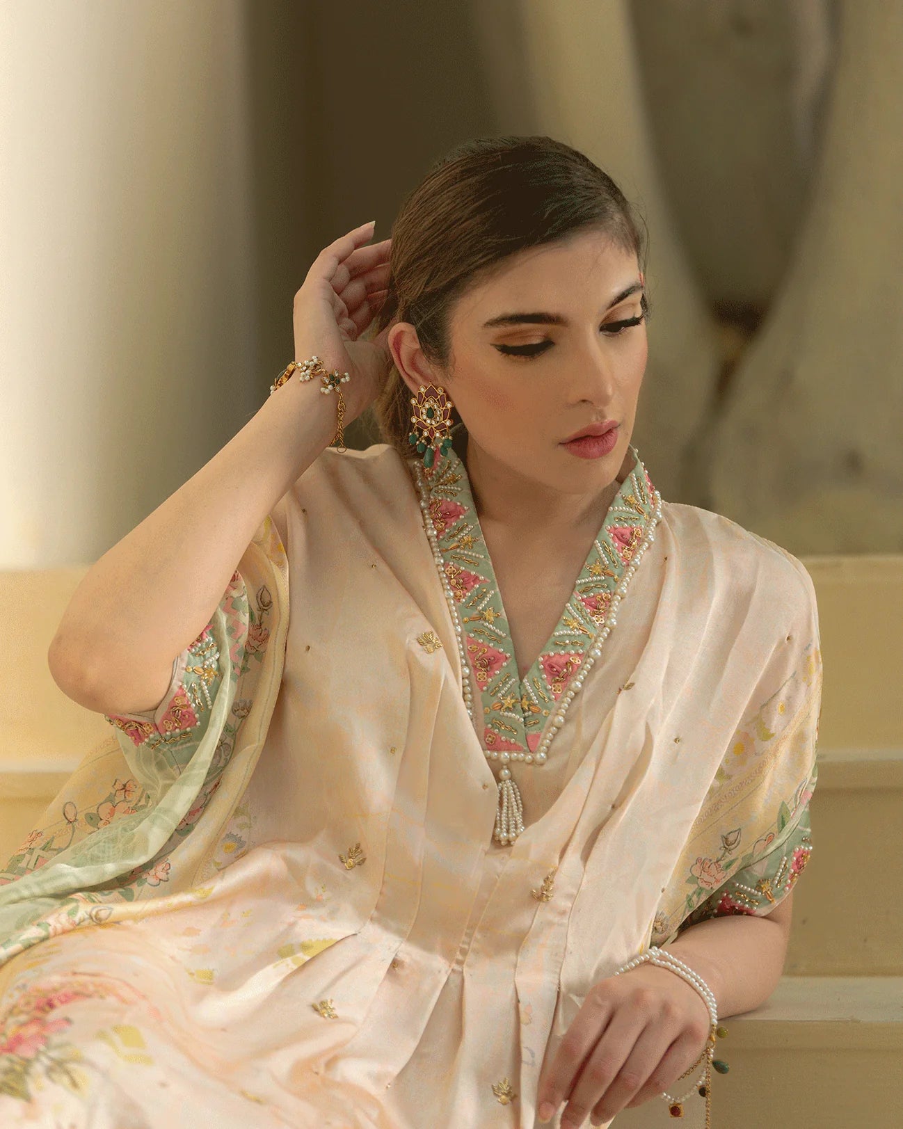 DC-2244 OFF-WHITE HAND EMBELLISHED KAFTAN