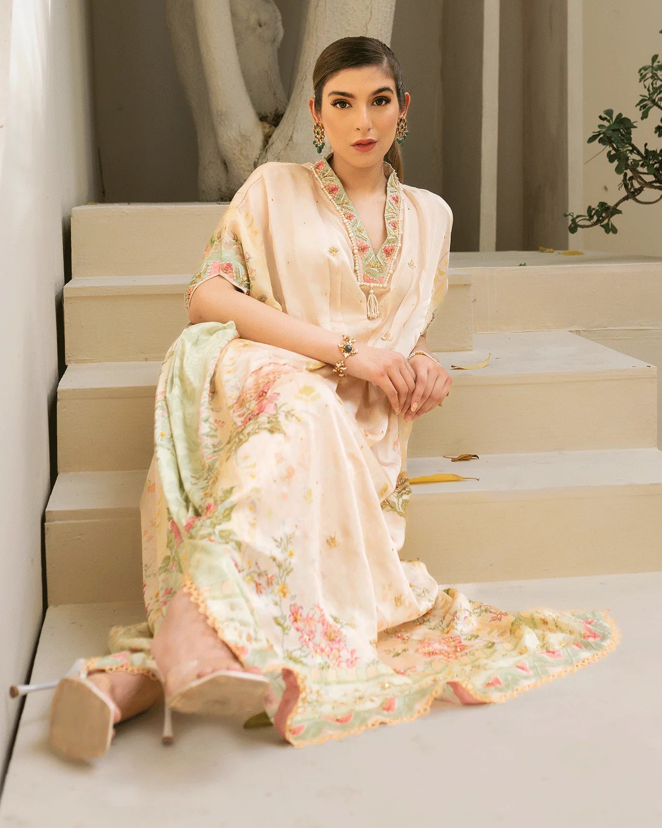 DC-2244 OFF-WHITE HAND EMBELLISHED KAFTAN
