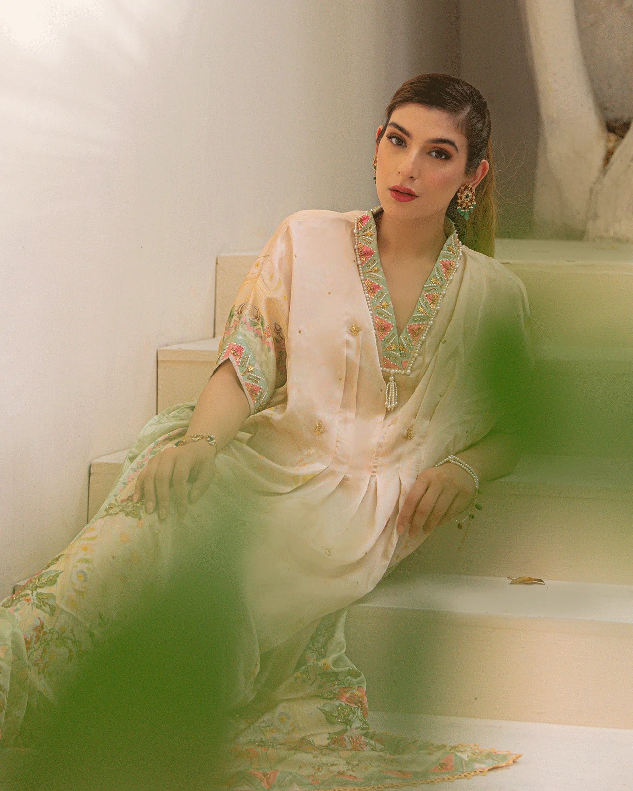 DC-2244 OFF-WHITE HAND EMBELLISHED KAFTAN