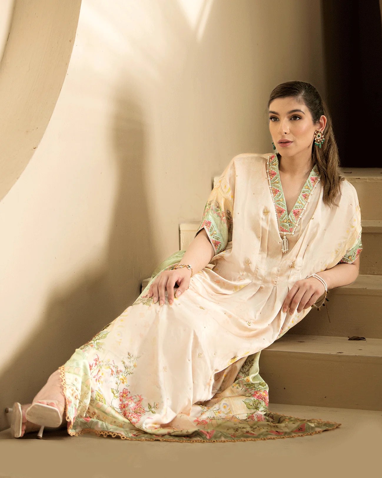 DC-2244 OFF-WHITE HAND EMBELLISHED KAFTAN