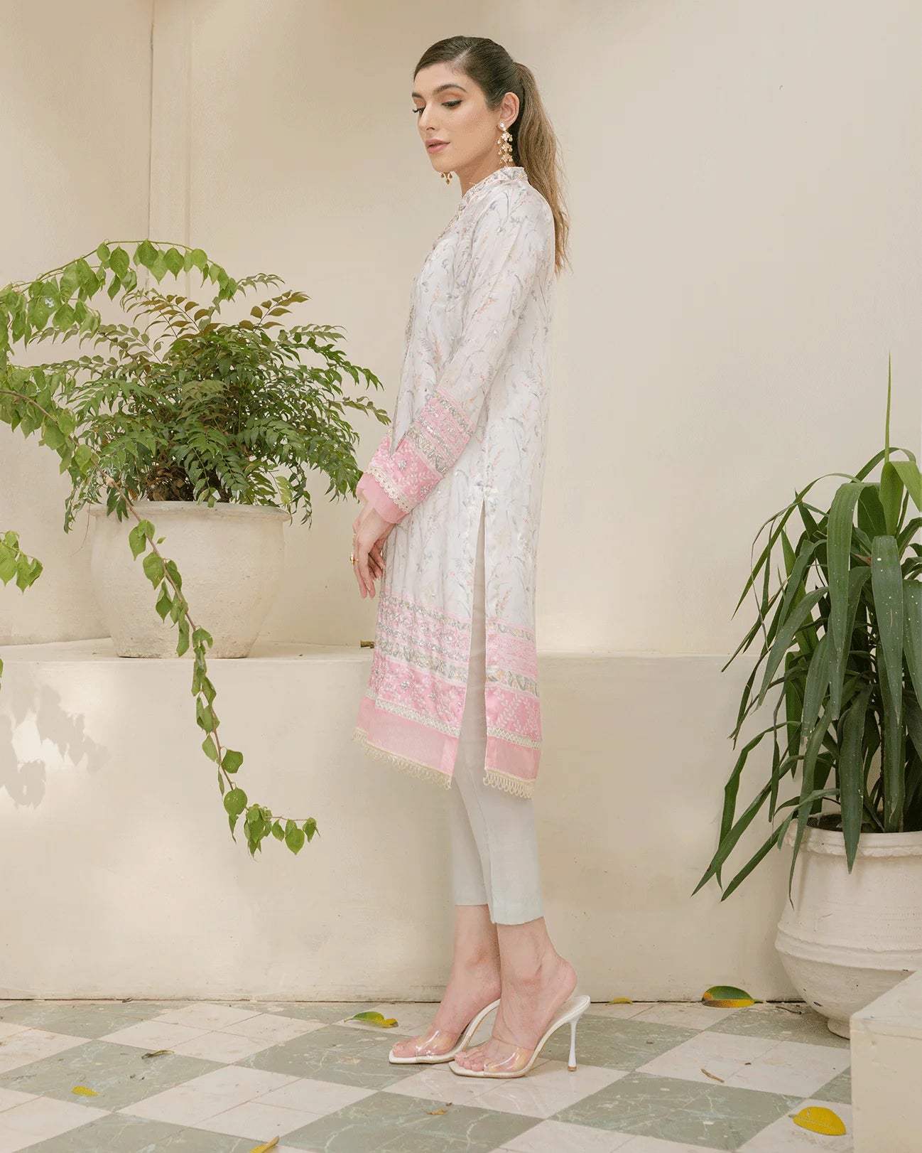 DC-2245 GREY 2PCS HAND EMBELLISHED SHIRT WITH TROUSER