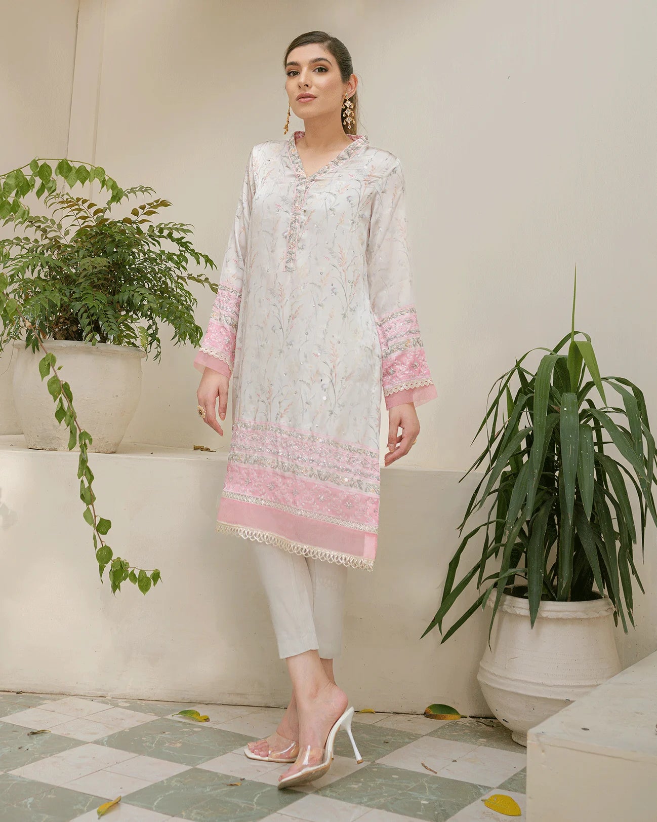 DC-2245 GREY 2PCS HAND EMBELLISHED SHIRT WITH TROUSER