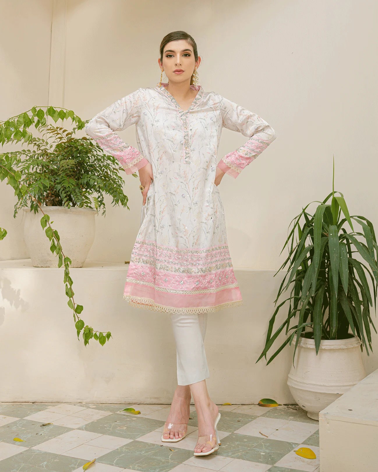 DC-2245 GREY 2PCS HAND EMBELLISHED SHIRT WITH TROUSER