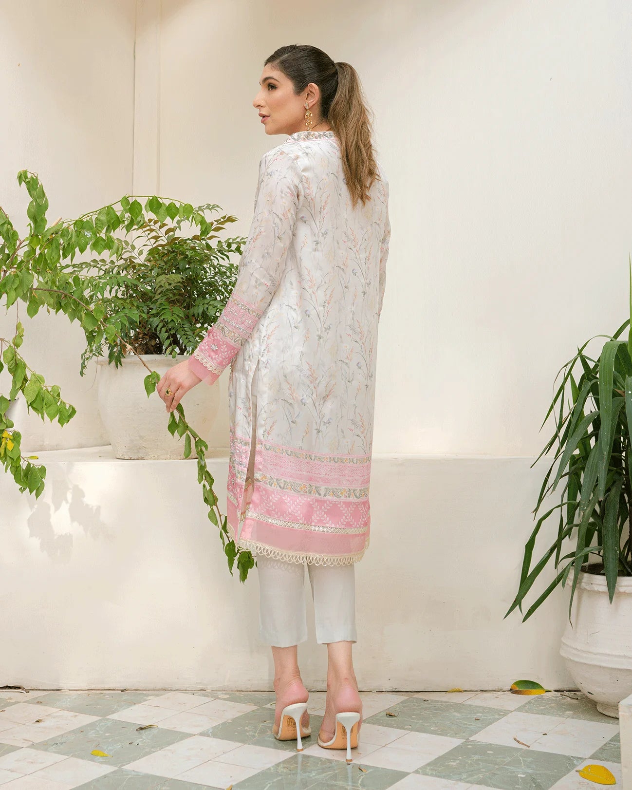 DC-2245 GREY 2PCS HAND EMBELLISHED SHIRT WITH TROUSER
