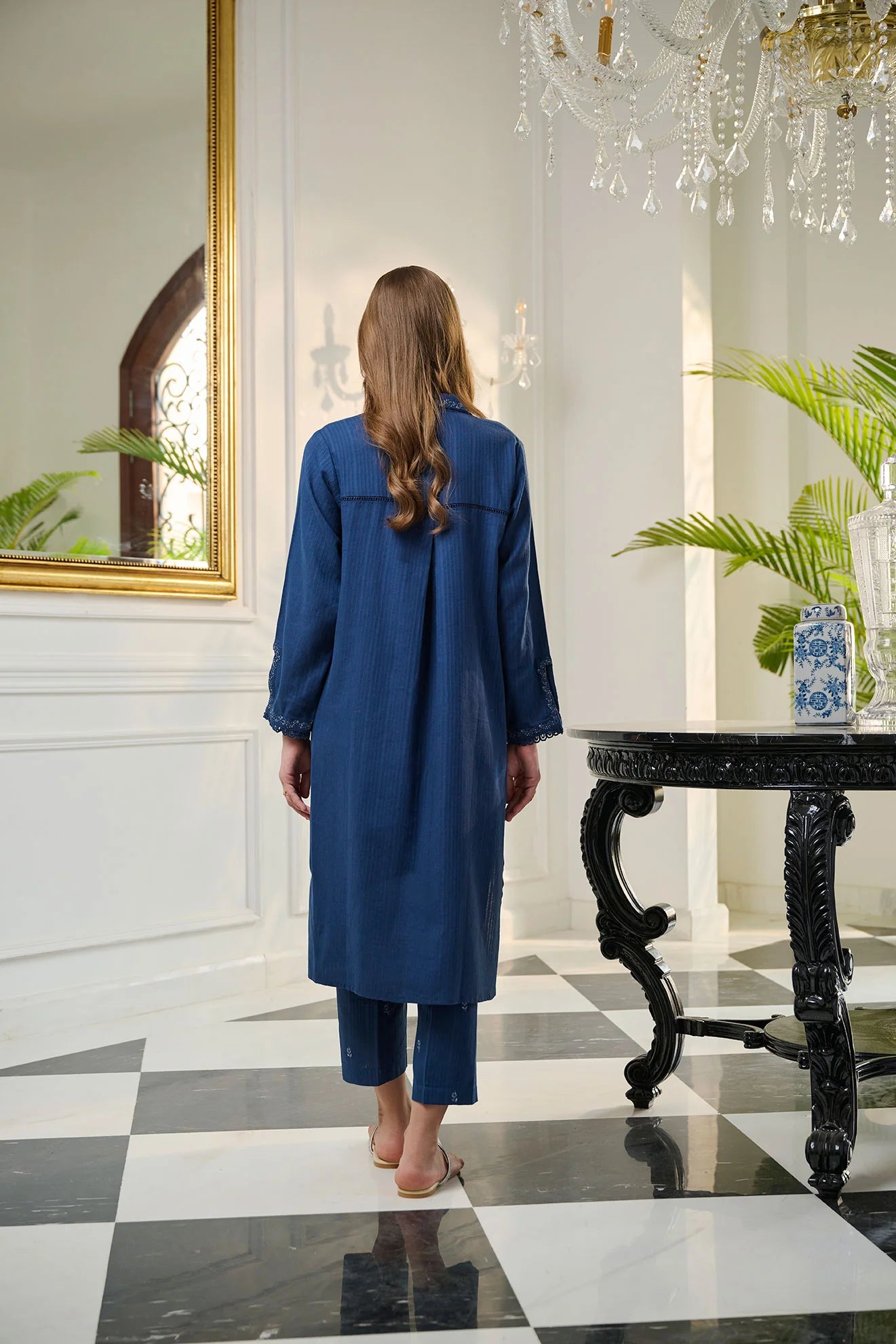 DC-2248 NAVY BLUE 2PCS EMBROIDERED KURTA WITH TROUSER