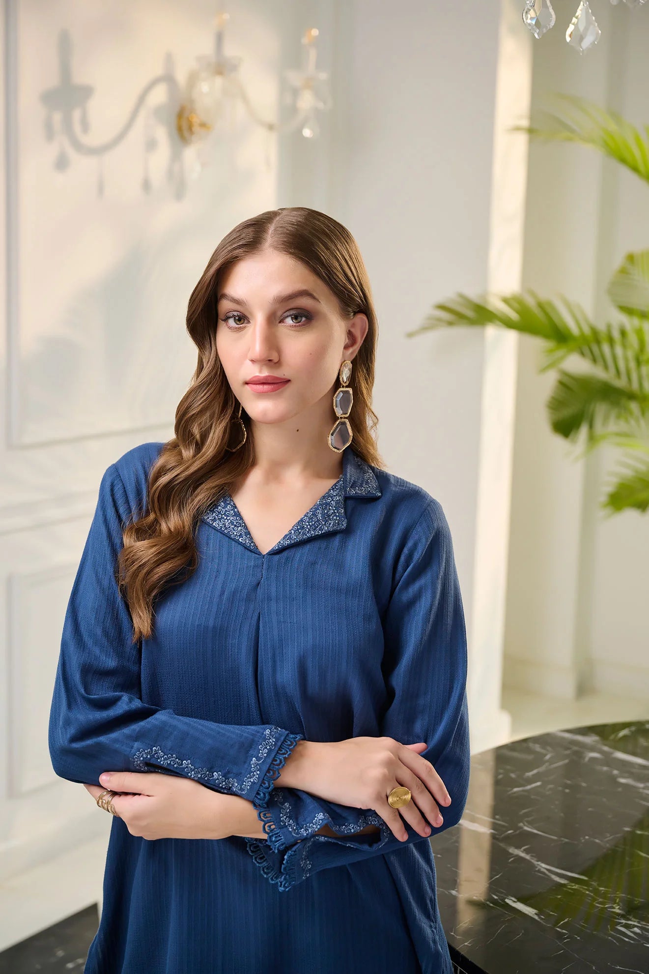 DC-2248 NAVY BLUE 2PCS EMBROIDERED KURTA WITH TROUSER