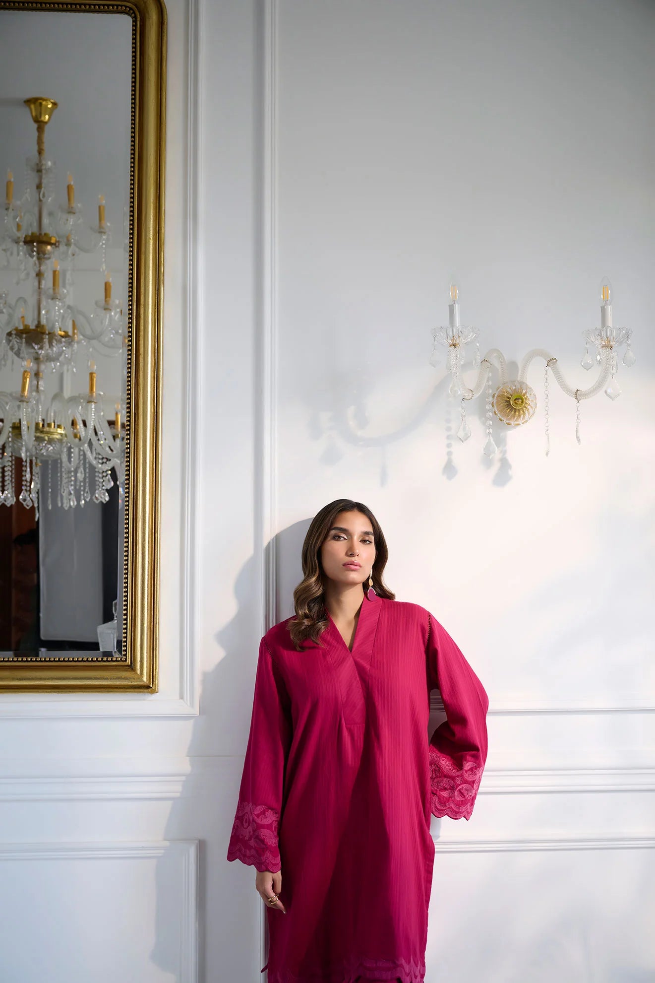 DC-2249 PINK 2PCS EMBROIDERED KURTA WITH TROUSER