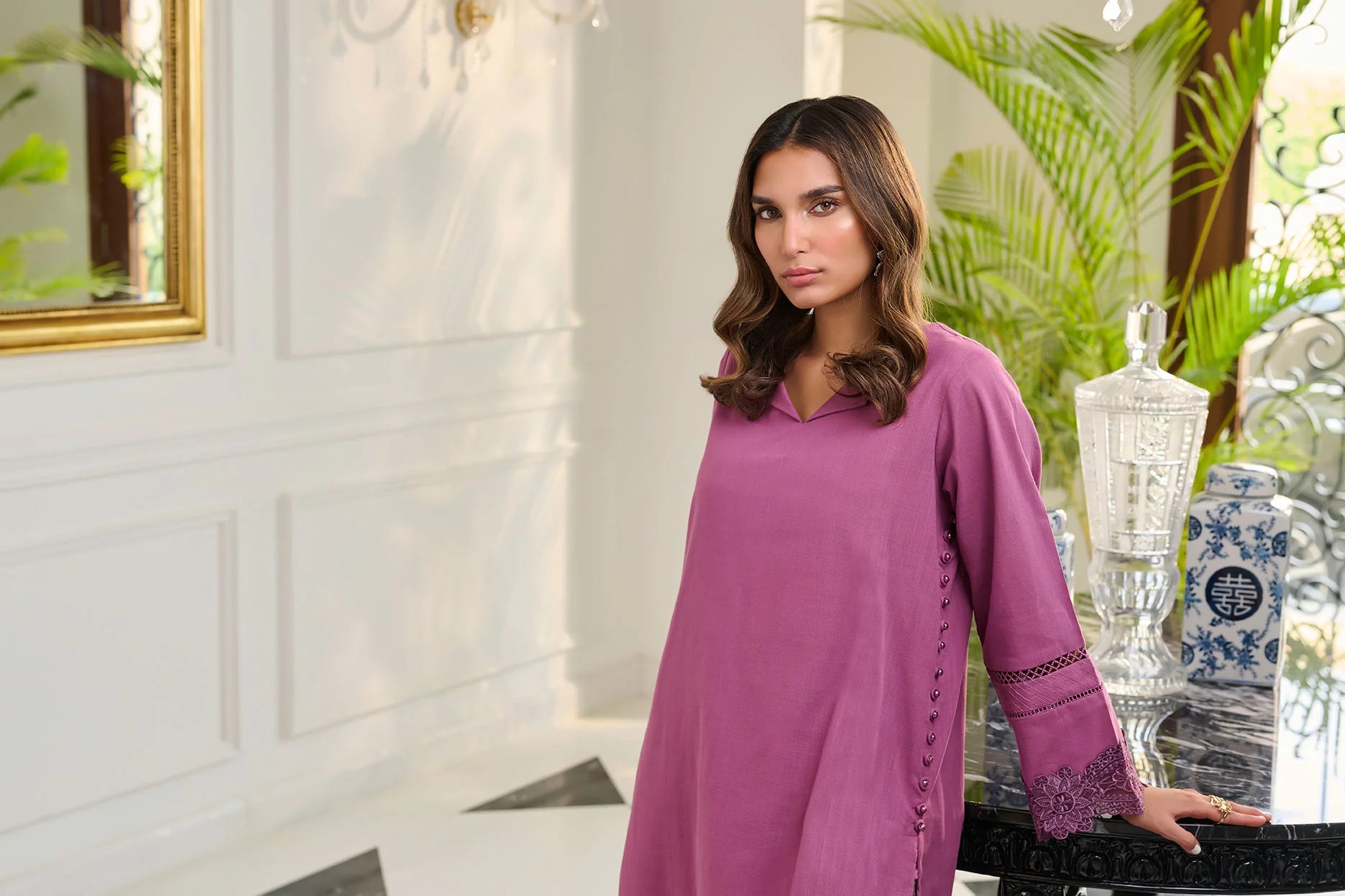 DC-2253 PURPLE 2PCS EMBROIDERED KURTA WITH TROUSER