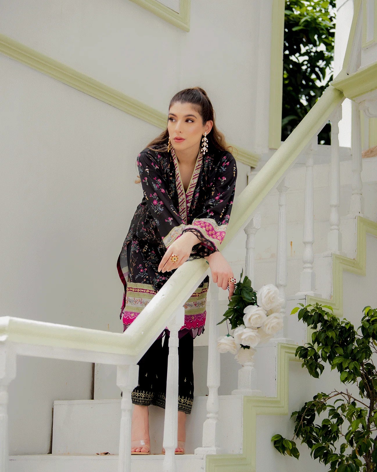 DC-2240 BLACK 2PCS HAND EMBELLISHED SHIRT WITH TROUSER