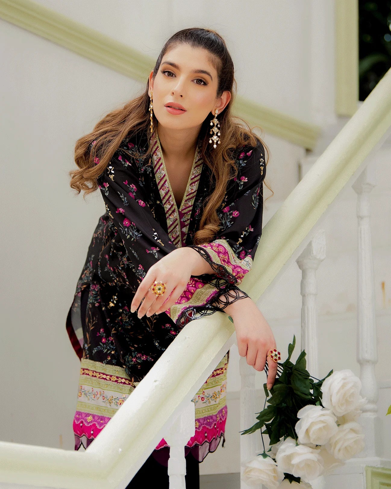 DC-2240 BLACK 2PCS HAND EMBELLISHED SHIRT WITH TROUSER