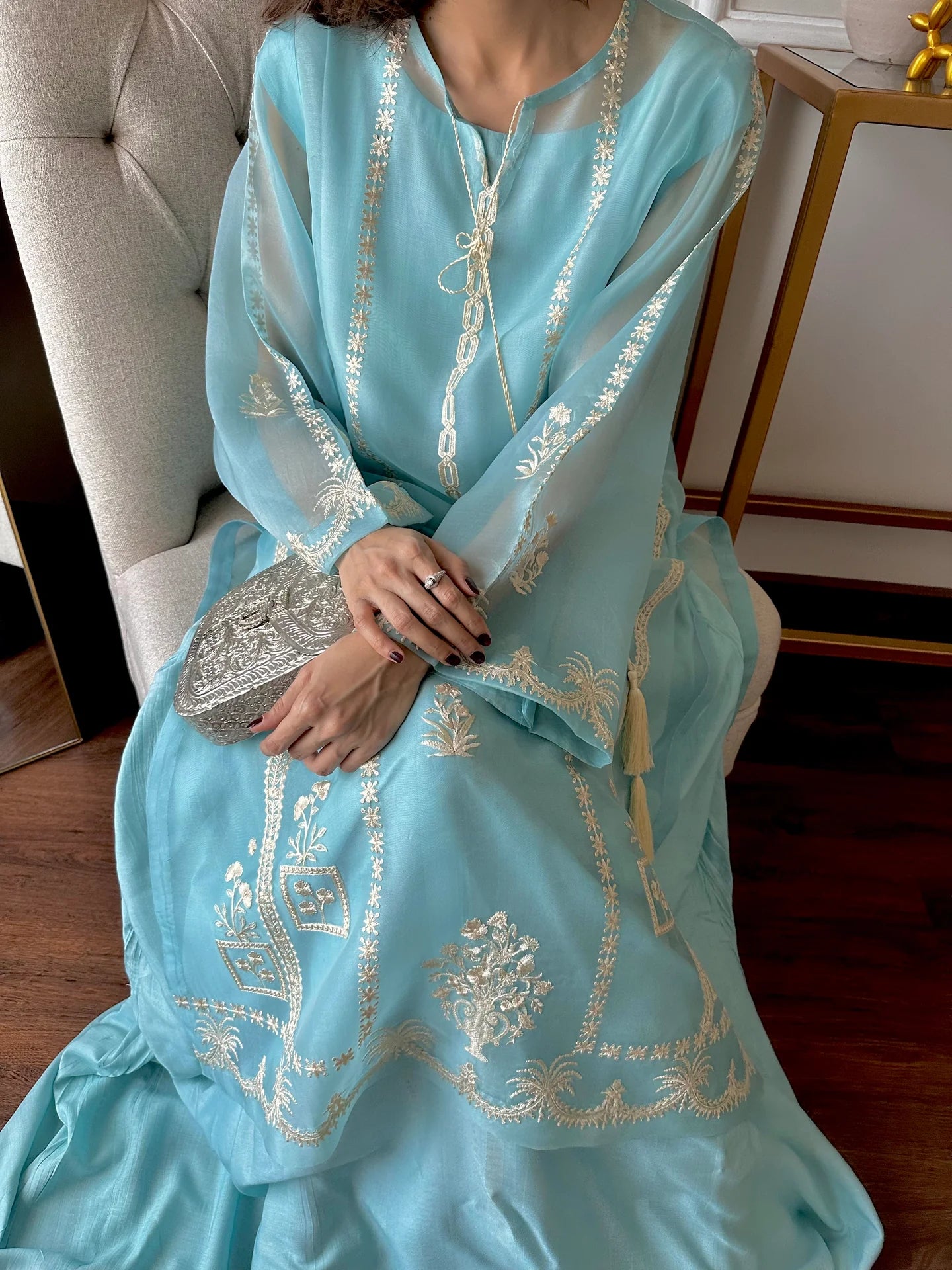 TEAL WHISPER FESTIVE EMBROIDERED SUIT