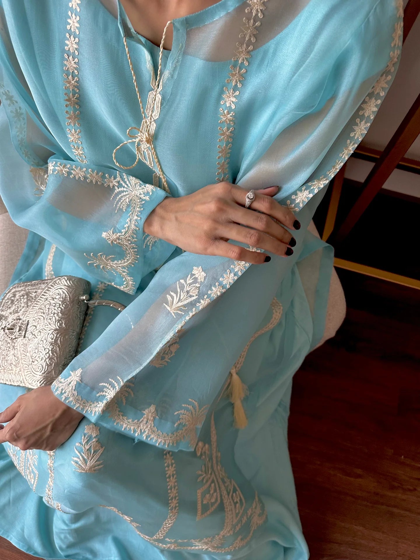 TEAL WHISPER FESTIVE EMBROIDERED SUIT