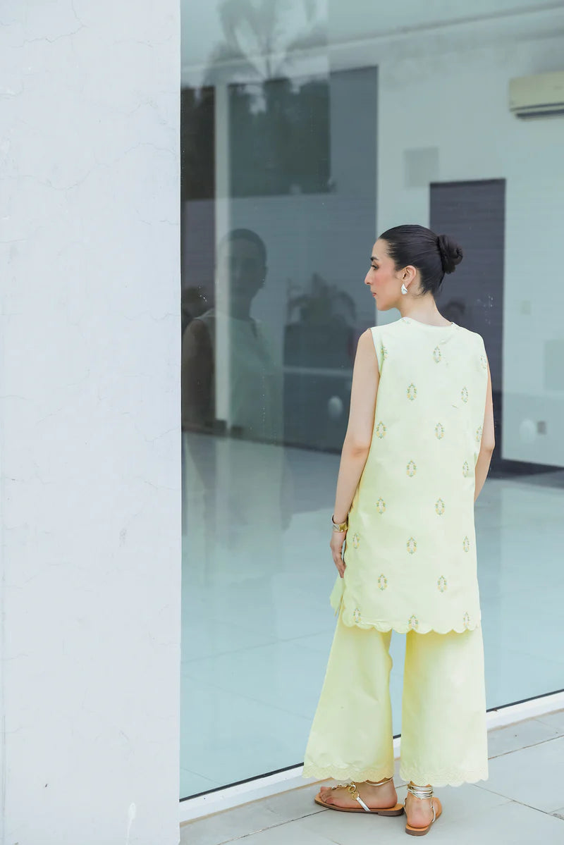LIME YELLOW LUXURY EMBROIDERED 2PCS SET (NPA2-25304)