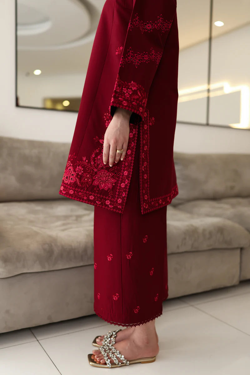 DEEP MAROON LUXURY EMBROIDERED 2PCS SET (NPA2-25307)