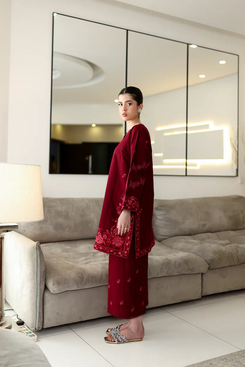 DEEP MAROON LUXURY EMBROIDERED 2PCS SET (NPA2-25307)