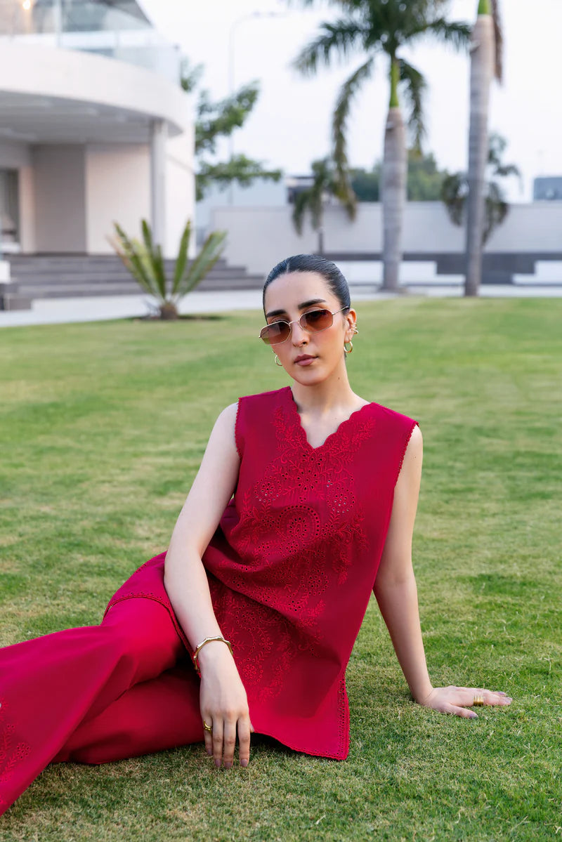 RASPBERRY RED LUXURY EMBROIDERED 2PCS SET (NPA2-25301)