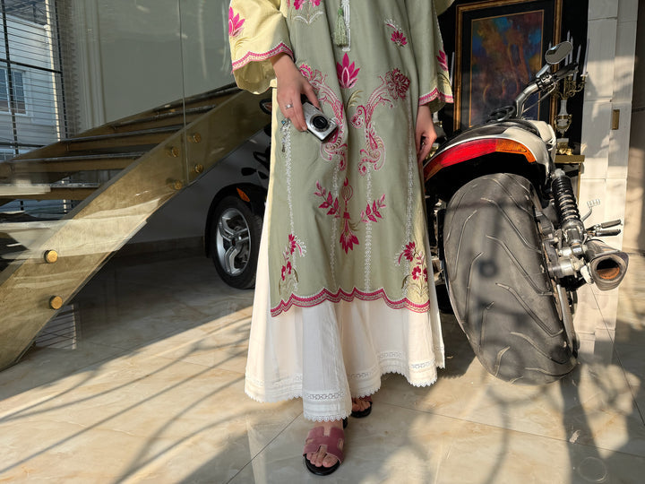 OLEANDER - SAGE GREEN EMBROIDERED KURTA