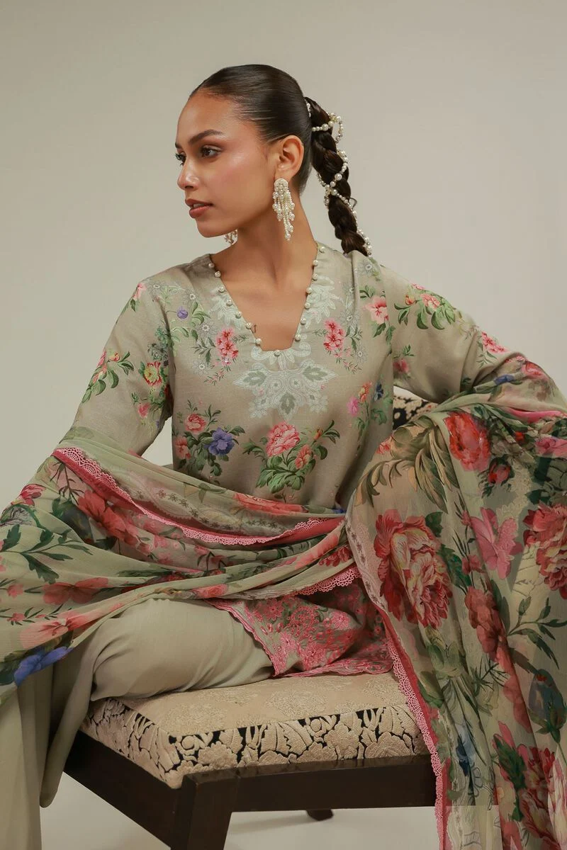 KHAADI EMBROIDERED RAW SILK