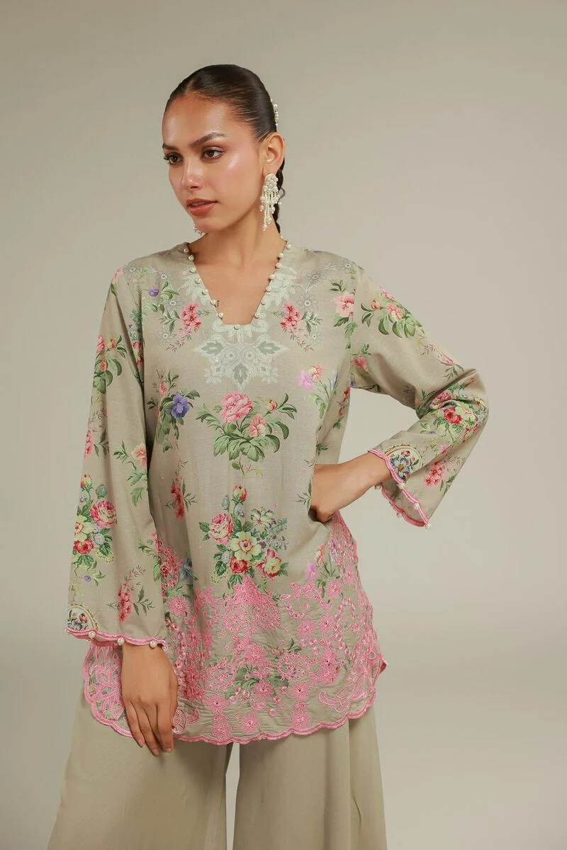 KHAADI EMBROIDERED RAW SILK
