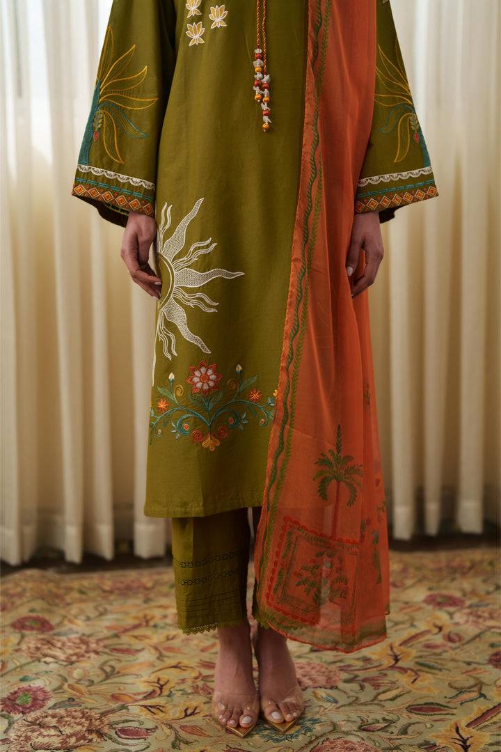 MALINA MUSTARD GREEN LUXURY EMBROIDERED LAWN SET