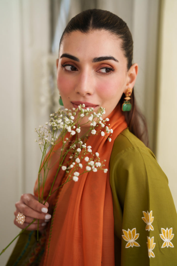 MALINA MUSTARD GREEN LUXURY EMBROIDERED LAWN SET