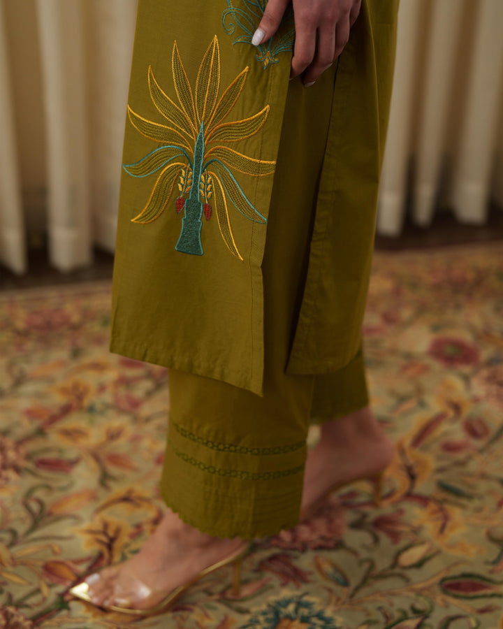 MALINA MUSTARD GREEN LUXURY EMBROIDERED LAWN SET